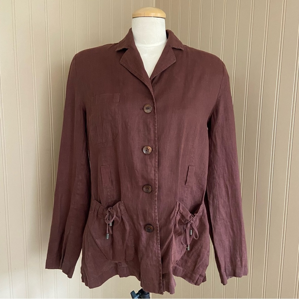 Rodier Gorgeous 100% Linen Lightweight Maroon Jacket Size 42/Large